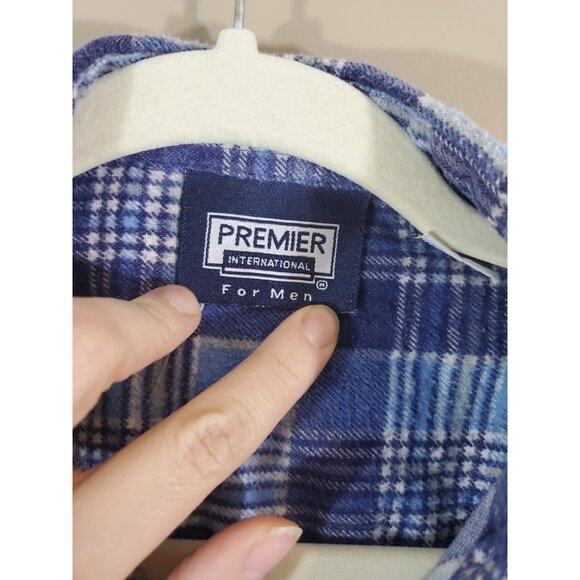 Men's Vtg Y2K Grunge Premier Blue Flannel Shacket, Sz XL - Picture 4 of 11